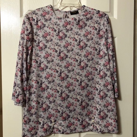 Blouses for Women Haband Grey with Pink Floral Size Large - Picture 1 of 8